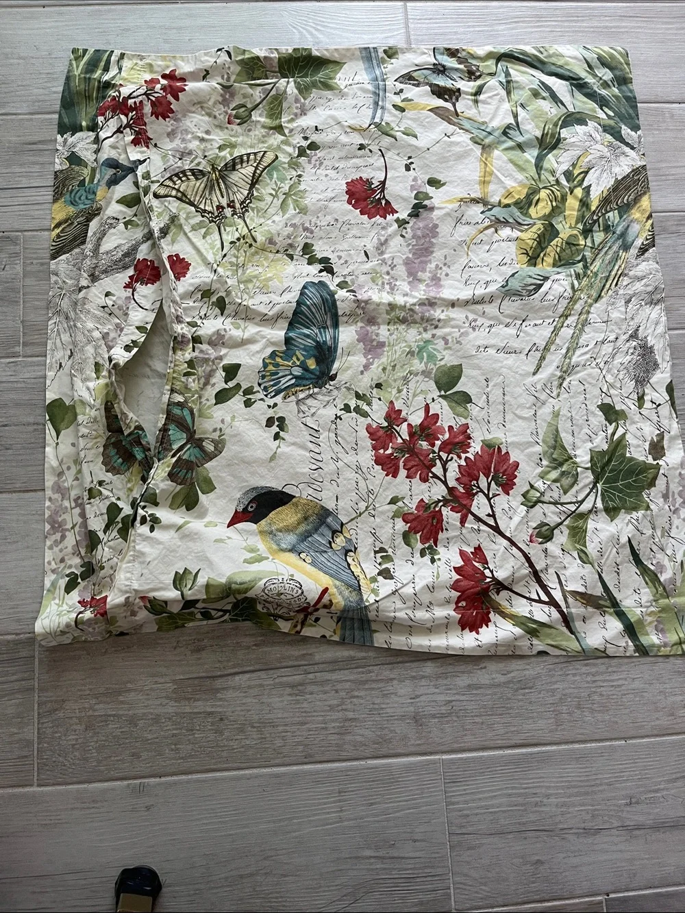 PotteryBarn vintage inspired floral bird garden oversize euro pillow sham cotton